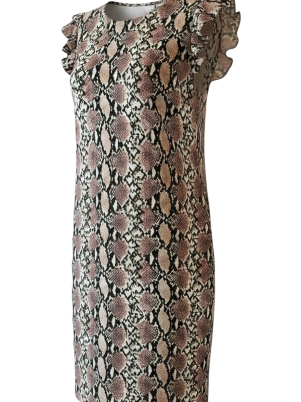 Snake Print Midi Dress with Ruffle Sleeves - Pink/Black